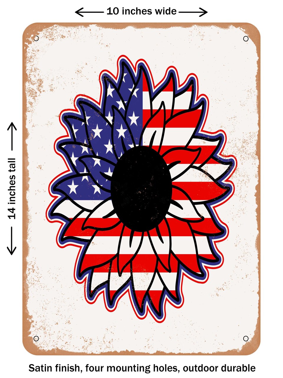 DECORATIVE METAL SIGN - d Sunflower American Flag  - Vintage Rusty Look